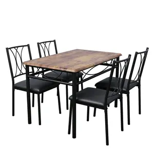 Space-Saving 5 Piece Dining Table Set – Modern Rectangular Kitchen Table & 4 Upholstered or Metal Wood Chairs – Apartment Dining Room Furniture – Compact Dinette – Rustic Gray or Brown