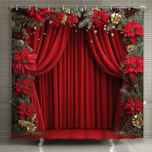 72x72 Inch Waterproof Christmas Bathroom Shower Curtain Set, Durable Polyester Fiber, Easy Install Hooks Included, Perfect Gift for Holidays