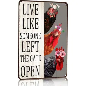 Crazysign Chiken Gifts Vintage Chicken Sign Live Like Someone Left The Gate Open Tin Sign for Home Chicken Coop Farm Fence Kitchen Bathroom Bedroom Decor... Vintage Metal Sign