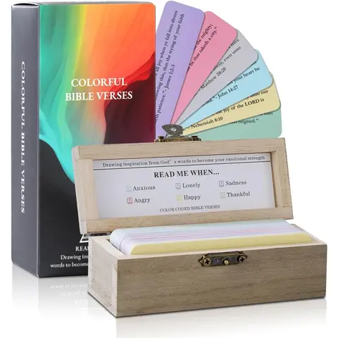 Bible Verse Hope Jar with Wooden Scripture Prayer Box & Faith Cards - 6 Colors, 90 Selected Verses, Gift-Ready Spiritual Religious Gift for Women with Guidance, Gratitude, Light & Mindfulness (Church Bible Study Supplies)