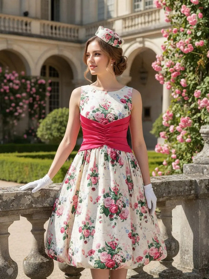 RETRO STAGE Women's Sleeveless 1950s Antique-Inspired Casual Floral Clothes Dress - Multicolor Royal Style with Back Bow, Ideal for Valentine's Day & Summer Outfits, Girly Finds