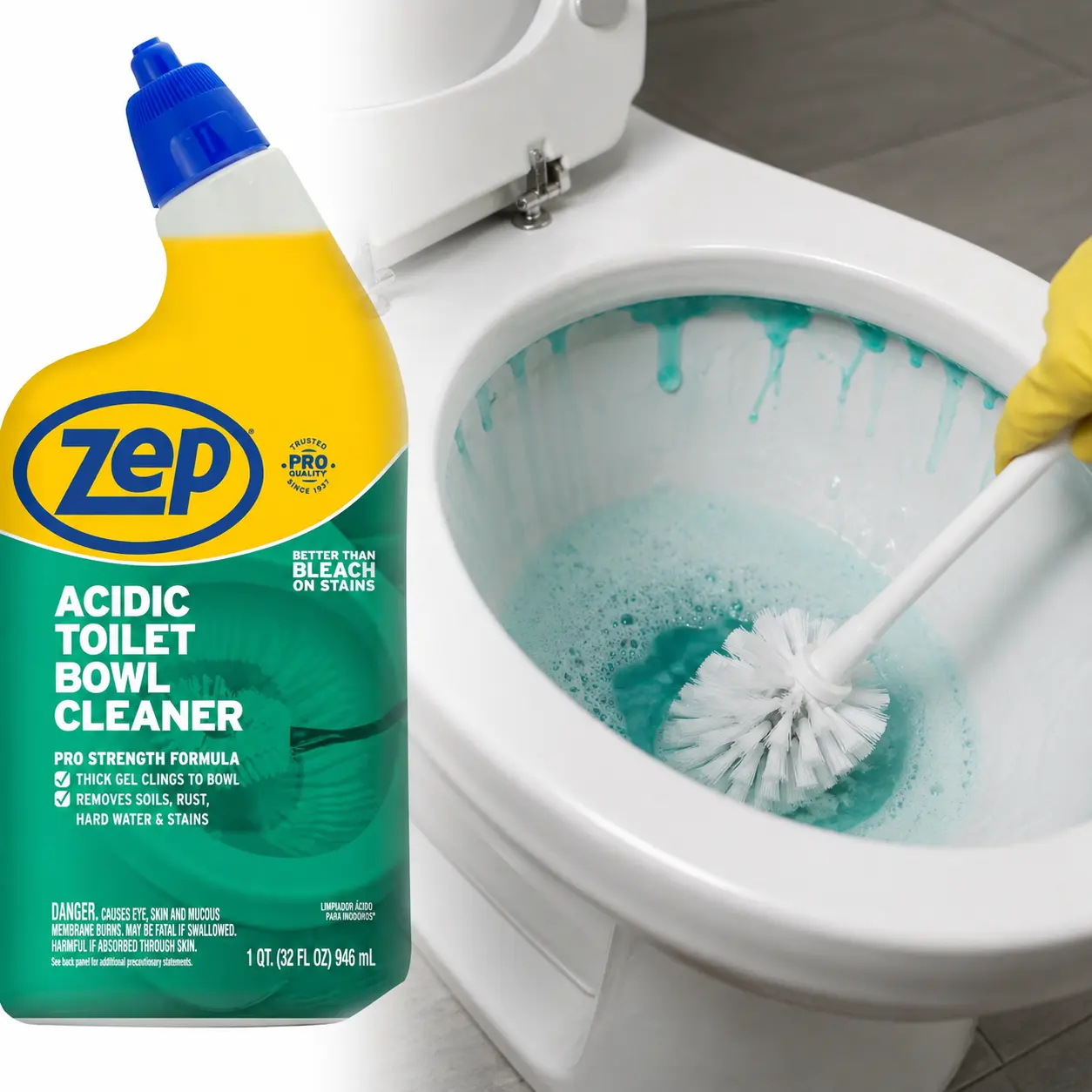 ZEP 32 oz. 946ml Acidic Toilet Bowl Cleaner, Effortless Toilet Cleaner, 5-Minute Soak Formula, Less Scrubbing Cleaner, Long-Lasting Freshness, Odor Control Gel, Business Toilet Cleaner, Home & Commercial Use.