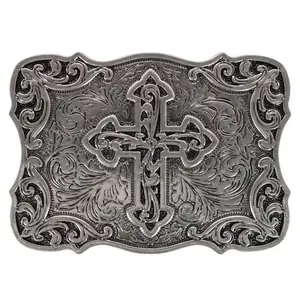 CTM Vintage Silver Cross Filigree Belt Buckle