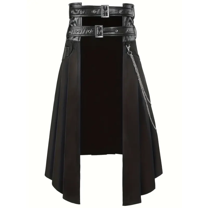 Mens Medieval Style Punk Inspired Asymmetrical Skirt - New Arrival Dark Rock Gothic Menswear, Costume Outfit Clothes for Halloween, Traditional Festivals