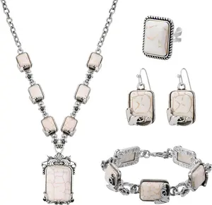 4 count Western Turquoise  for Women Boho  Navajo  Necklace Earring Bracelet Ring Set Country Cowgirl Accessories for