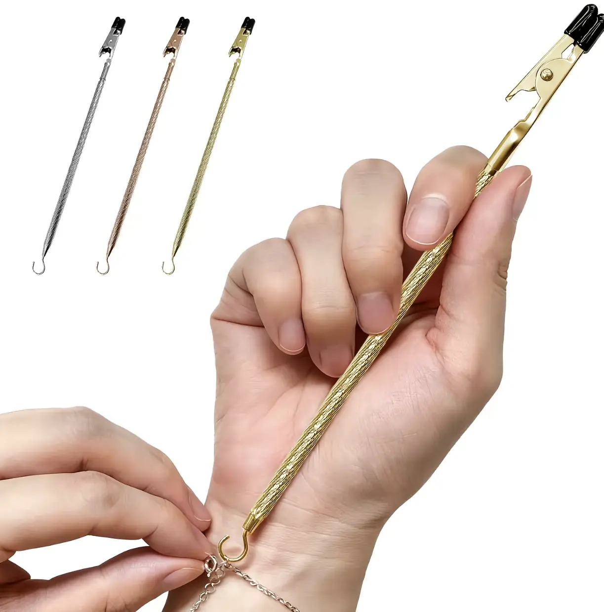 Metal Bracelet Helper Tool - 1-Handed Self-Fastening Assistant, Portable Jewelry Fastener Aid for Bracelets, Necklaces