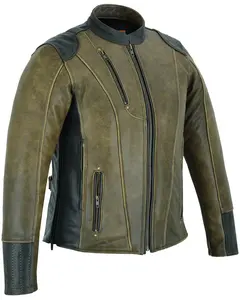 DANIEL SMART Luna Rider Women's Leather Motorcycle Jacket - Antique Brown, Fitted, Long Sleeve, All Seasons, Medium Length, Zipper Hand-Warmer, Conceal Carry Pockets, Armor Pockets, Heavy-Duty Zippers - Womenswear