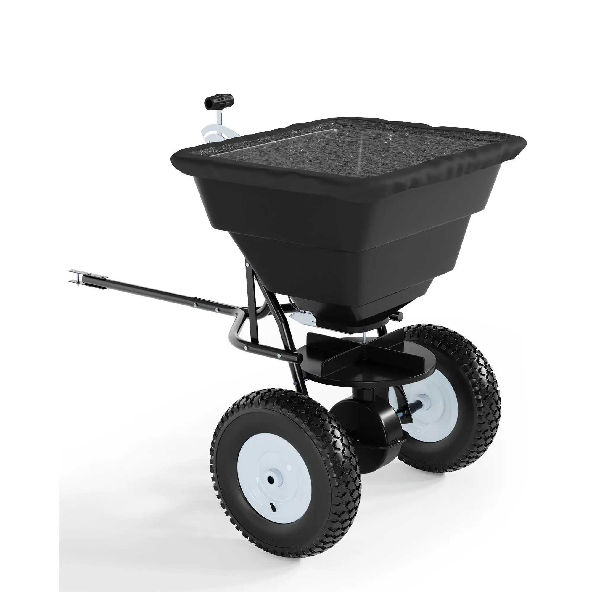 Heavy Duty Tow-Behind Broadcast Spreader for ATV/Tractor - 85lb Capacity, Robust Frame, 10in Pneumatic Tires, Even Broadcast for Seeds, Fertilizer Application