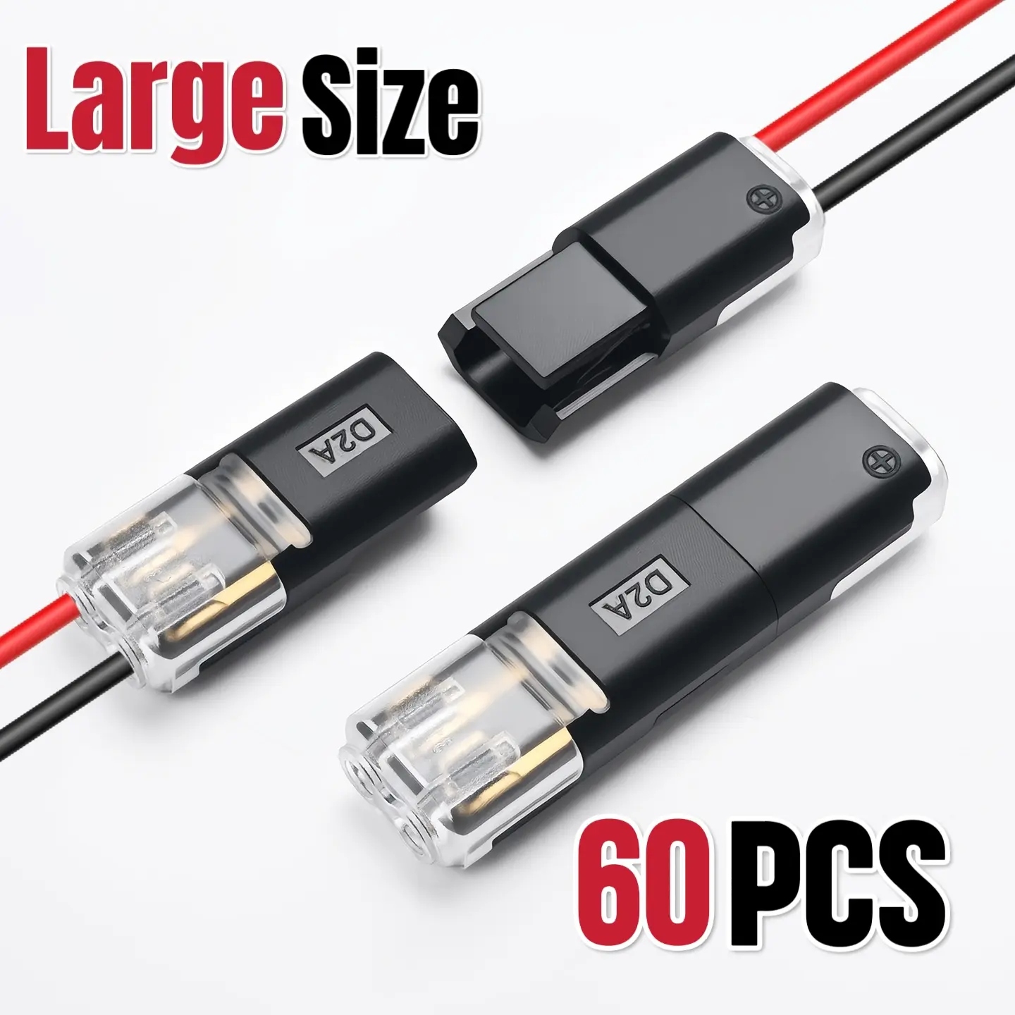 D2A Upgraded Durable Reliable Large 2-Pin Quick Wire Splice Connectors - No-Strip No-Solder Pure Copper Terminals for 16/18 AWG 0.78-1.32mm² Flexible Wires, Locking Buckle for LED Strip Lights, Automotive Wiring, Durable Reliable Connectors