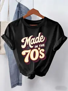 Women's & Unisex 70s Retro Vintage T-Shirt - Short Sleeve Round Neck Casual Top with Vintage 70s print (Numbers, Music Bands, Events) - Machine Washable Summer/Fall Tee for 70s Themed Parties, Christmas Gifts, Casual Attire
