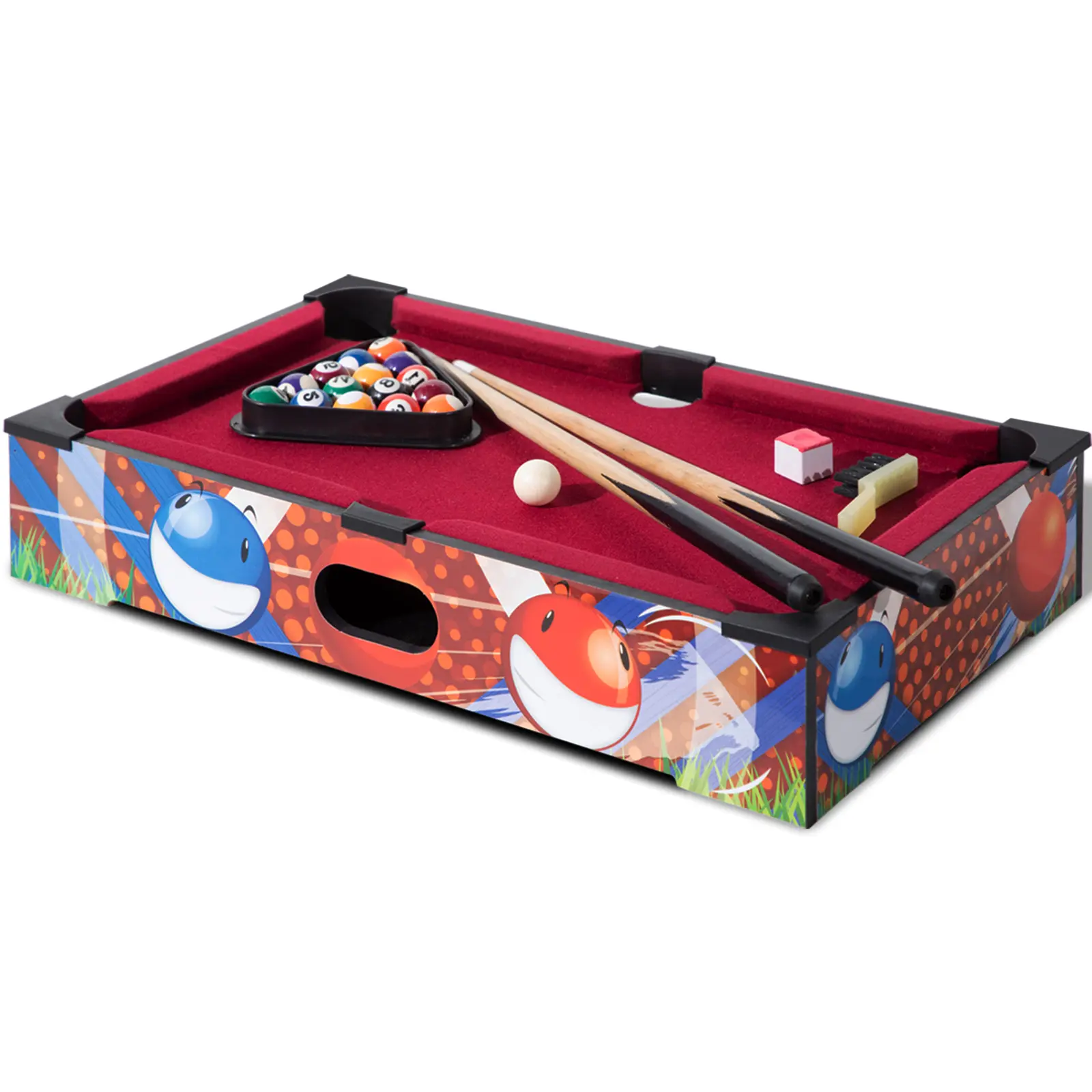 New Mini Pool Table, 20-Inch Portable Tabletop Billiards Game with Cue Balls, Sticks, Chalk, Brush, and Triangle Rack