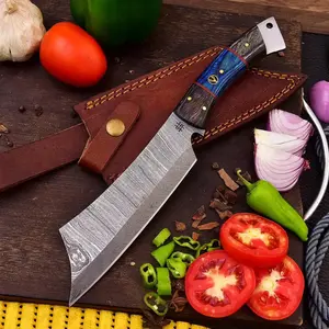 Custom Handmade Forged Damascus Steel Skinner Knife-Full Tang Cleaver Knife HSHK-120