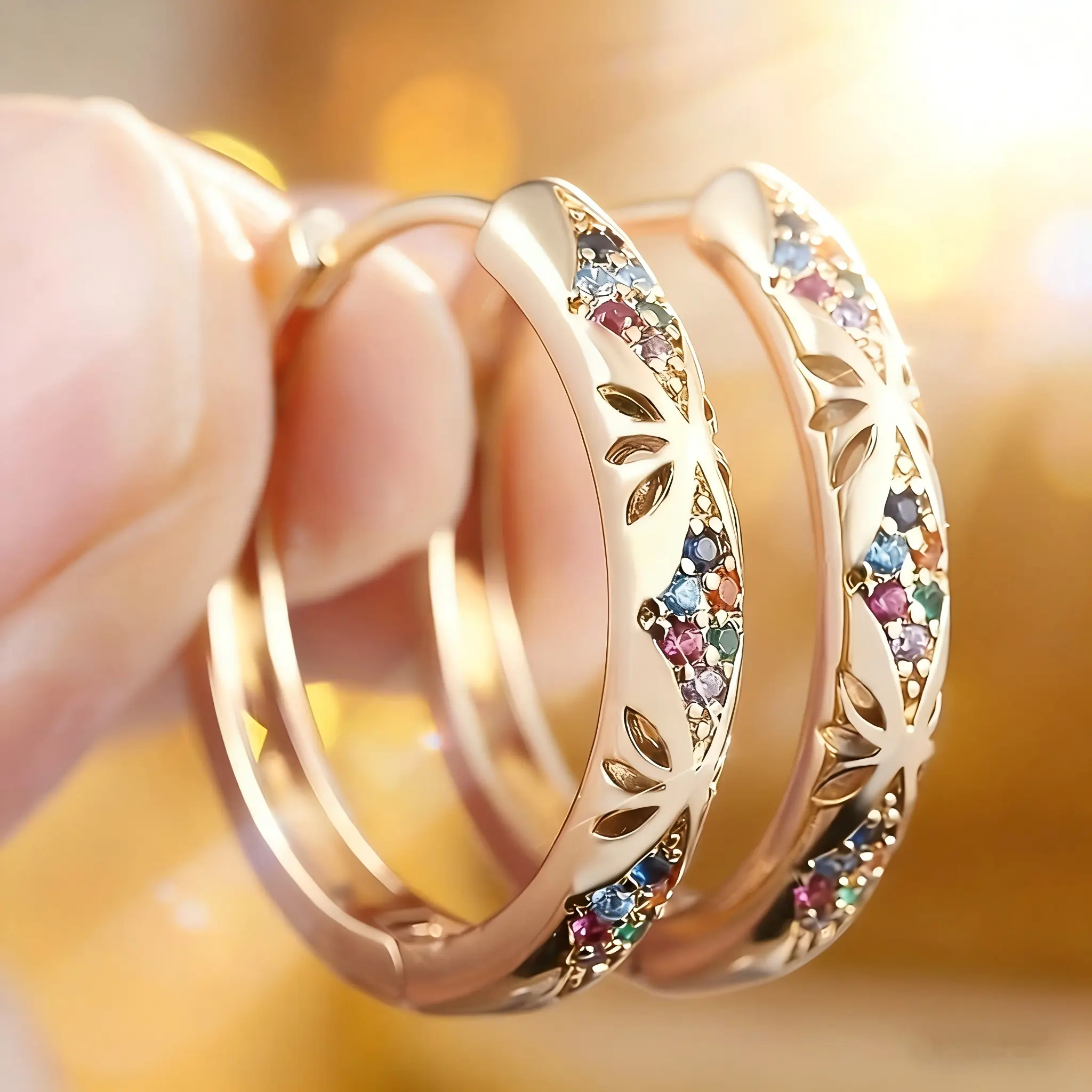 Rainbow Crystal Leaf Cutout Hoop Earrings, Multicolor CZ Inlaid Huggie Hoops, Boho Chic Statement Earrings, Luxury Dainty Hoops for Women, Perfect Daily Wear & Party Jewelry Gift