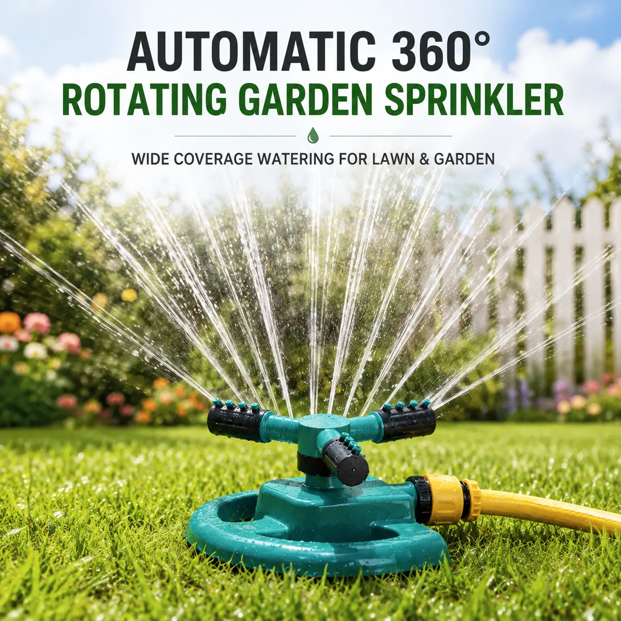 360-Degree Rotating Sprinkler, 3-Nozzle Garden Watering Tool for Outdoor Lawn & Household Yard High-Coverage Irrigation