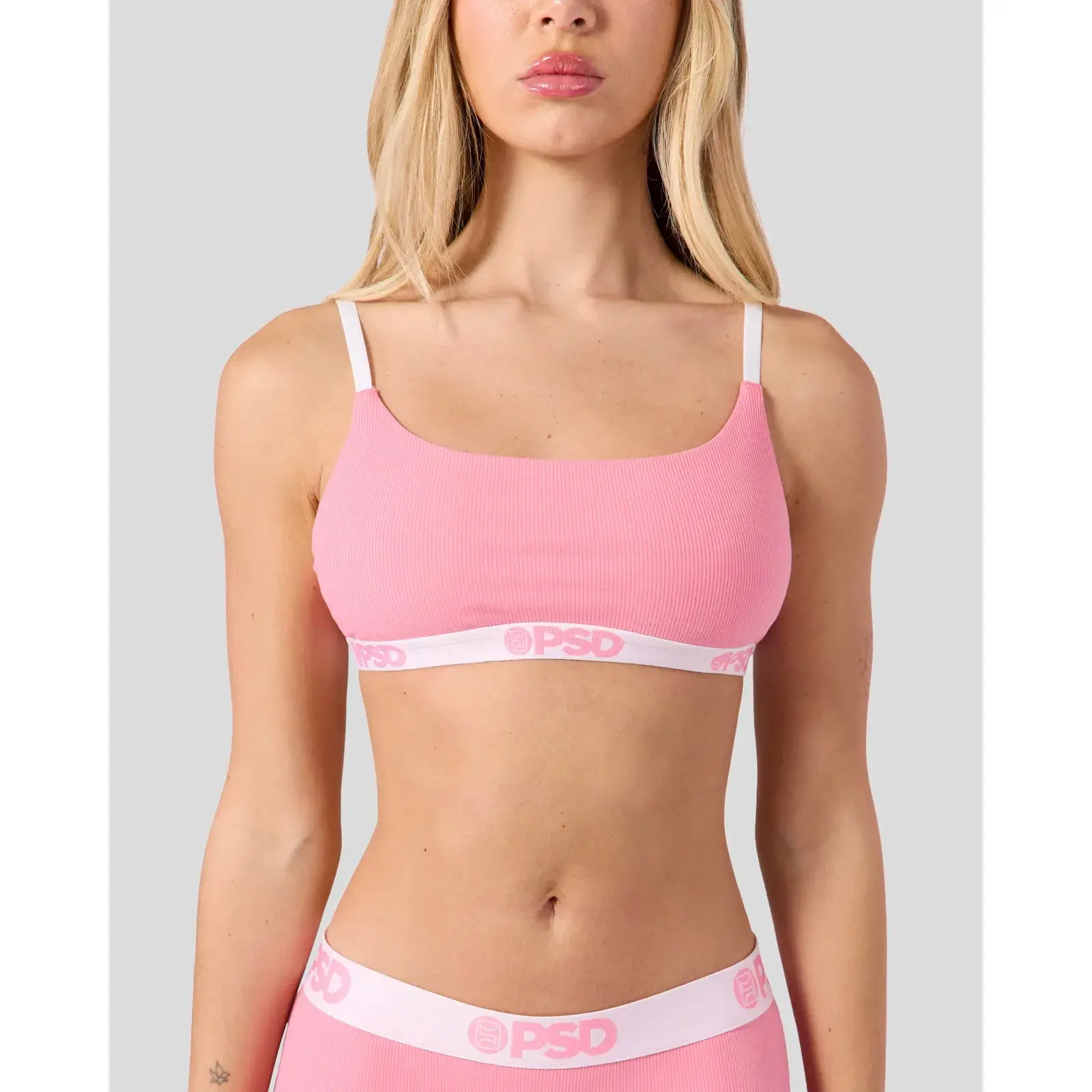 PSD Womens Baby Pink Rib Scoop Bralette - Soft Breathable Fabric Bralette with Adjustable Straps, Soft Comfortable and Cute Womenswear