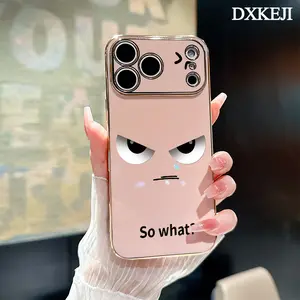 Soft TPU Phone Case for iPhone 17 15 Pro Max 16 14 Plus 13 12 11 Fierce expression Electroplating TPU Anti-Slip Bumper Shockproof Cover Gift