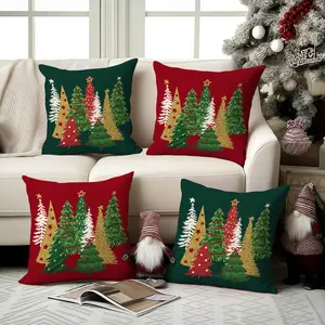2/4pcs Christmas pillowcase 18x18 inches, red and green Christmas tree decoration pillow cover, home decoration sofa winter Christmas decoration, winter holiday room living room decoration, festival decoration pillowcase (without pillow core)