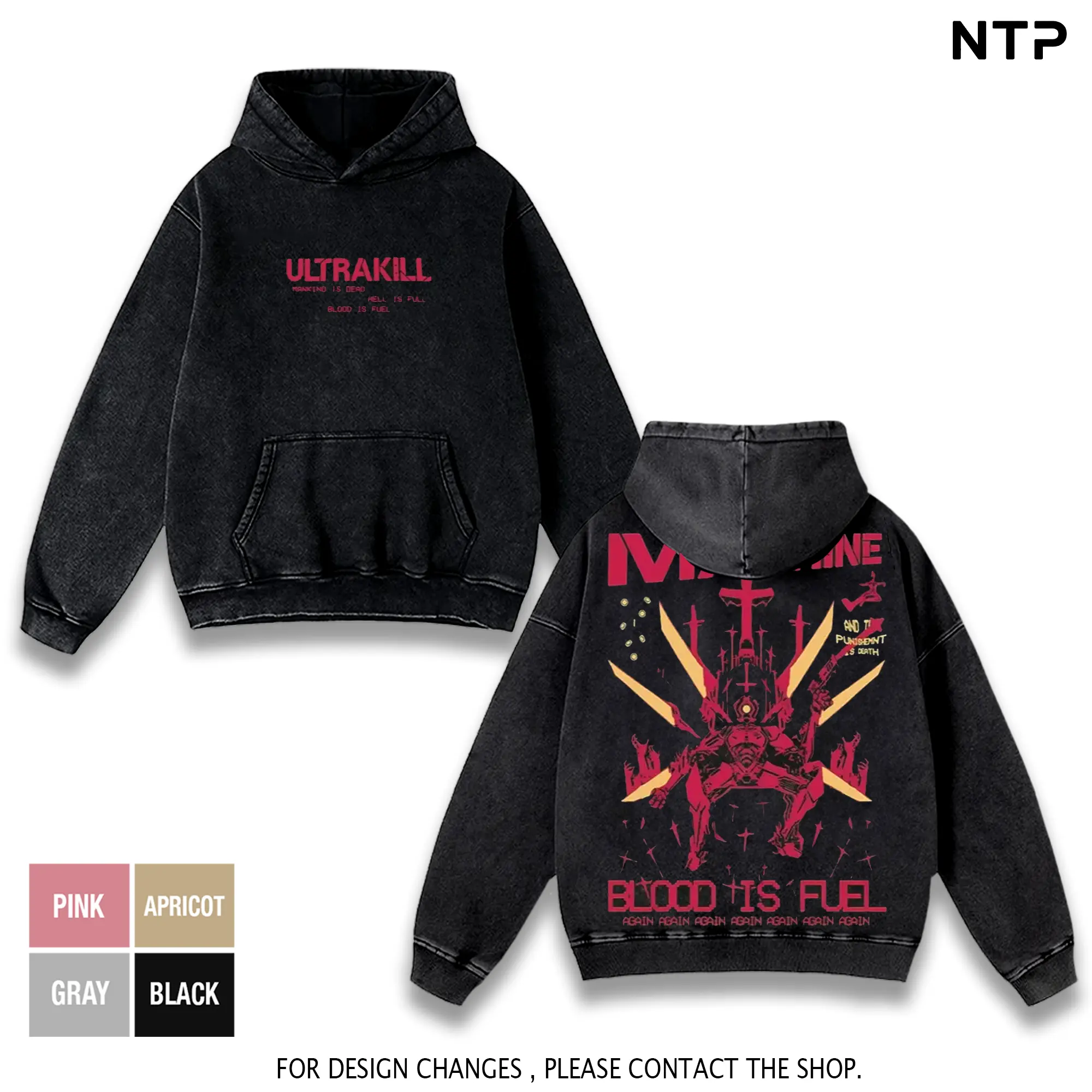 Ultrakill Blood Is Fuel Graphic Washed Hoodie | Sweatshirt | T-shirt | Tanktop, Vintage Acid Wash Streetwear Casual Crewneck Tee , Retro Indie Gaming Pullover, Cyber-Grind Aesthetic Heavyweight Sweatshirt Tee, Summer Outfits