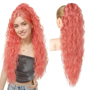 Ponytail Extension 30" Long Claw Clip Ponytail Extension Curly Wavy Pony Tails Hair Extensions Synthetic Hairpiece for Halloween , Copper Auburn