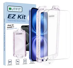 Outfit iPhone 16/Plus Screen Protector, Ultra Premium Quality Glass Top 9H+ Tempered Glass, With Install kit and Automatic Dust Removal [2 Pack]