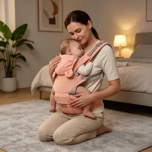 Ainomi 6-in-1 Safety-Certified Front-Facing Baby Carrier, Adjustable Detachable All-Seasons Sling with Hip-Healthy Design, Logo Print, Lumbar Support, Lightweight for Newborns - Babywearing Baby Carriers Ideal for Shopping, Travelling，newbornmom