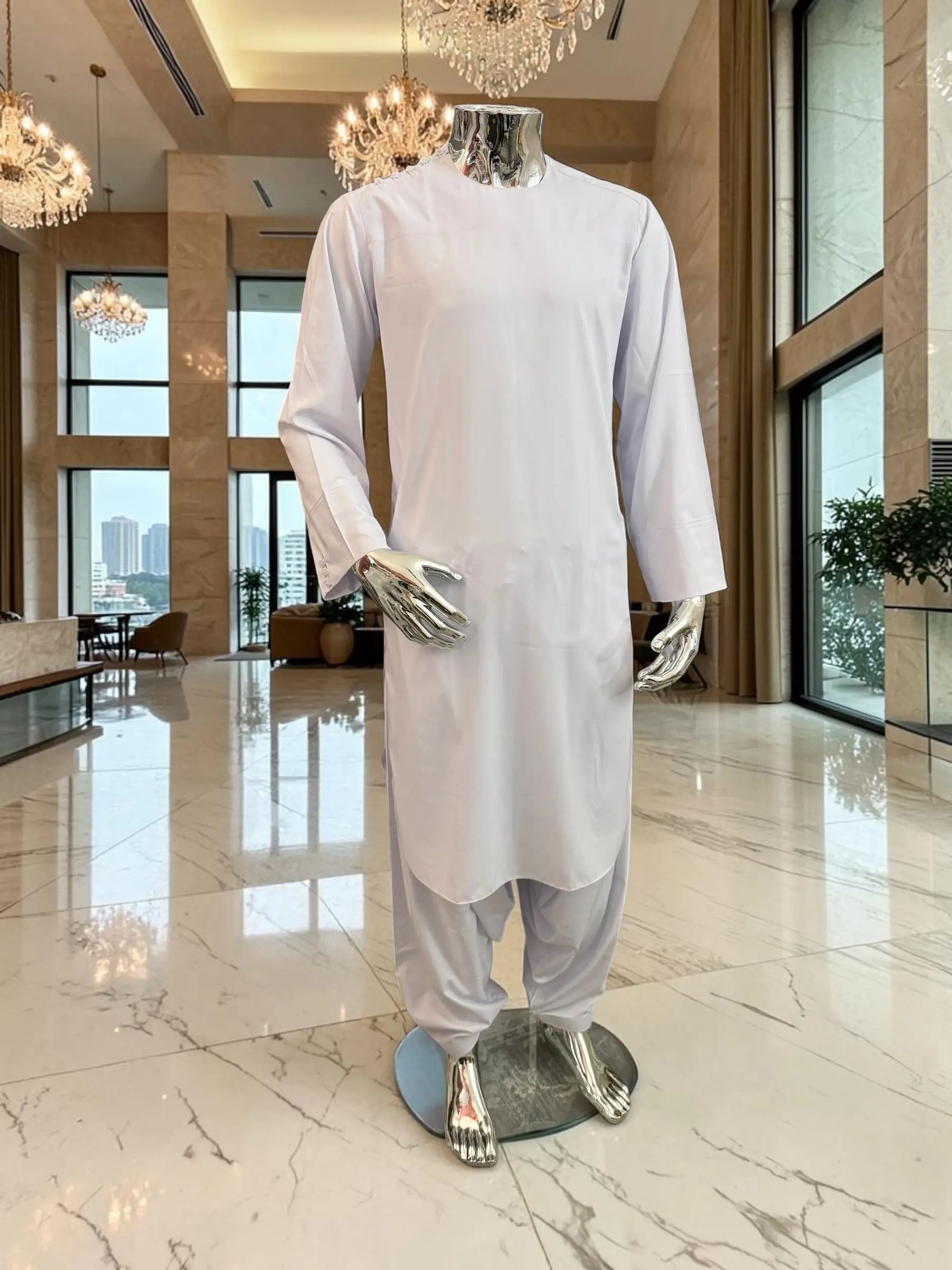 X-Large Simple White Parahan Tunban for Men – Traditional Afghan Shalwar Kameez 2 piece Set