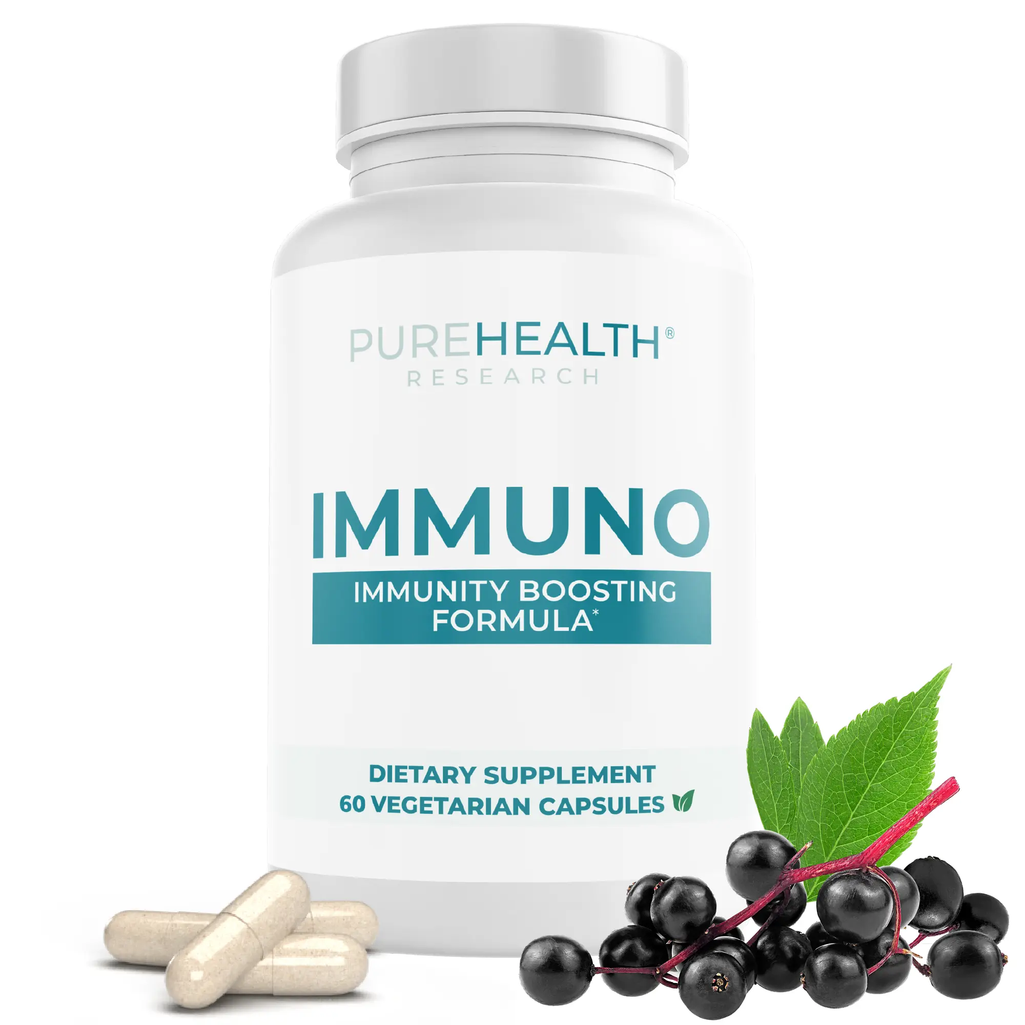PureHealth Research Immuno Immune Support Capsules - Vitamins, Elderberry, Echinacea, Zinc, Vitamin C Wellness Supplement for Immune Defense