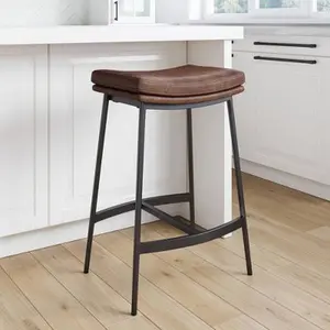 Nathan James Backless Faux Leather Counter Stool Bar Dining 27" Brown Black