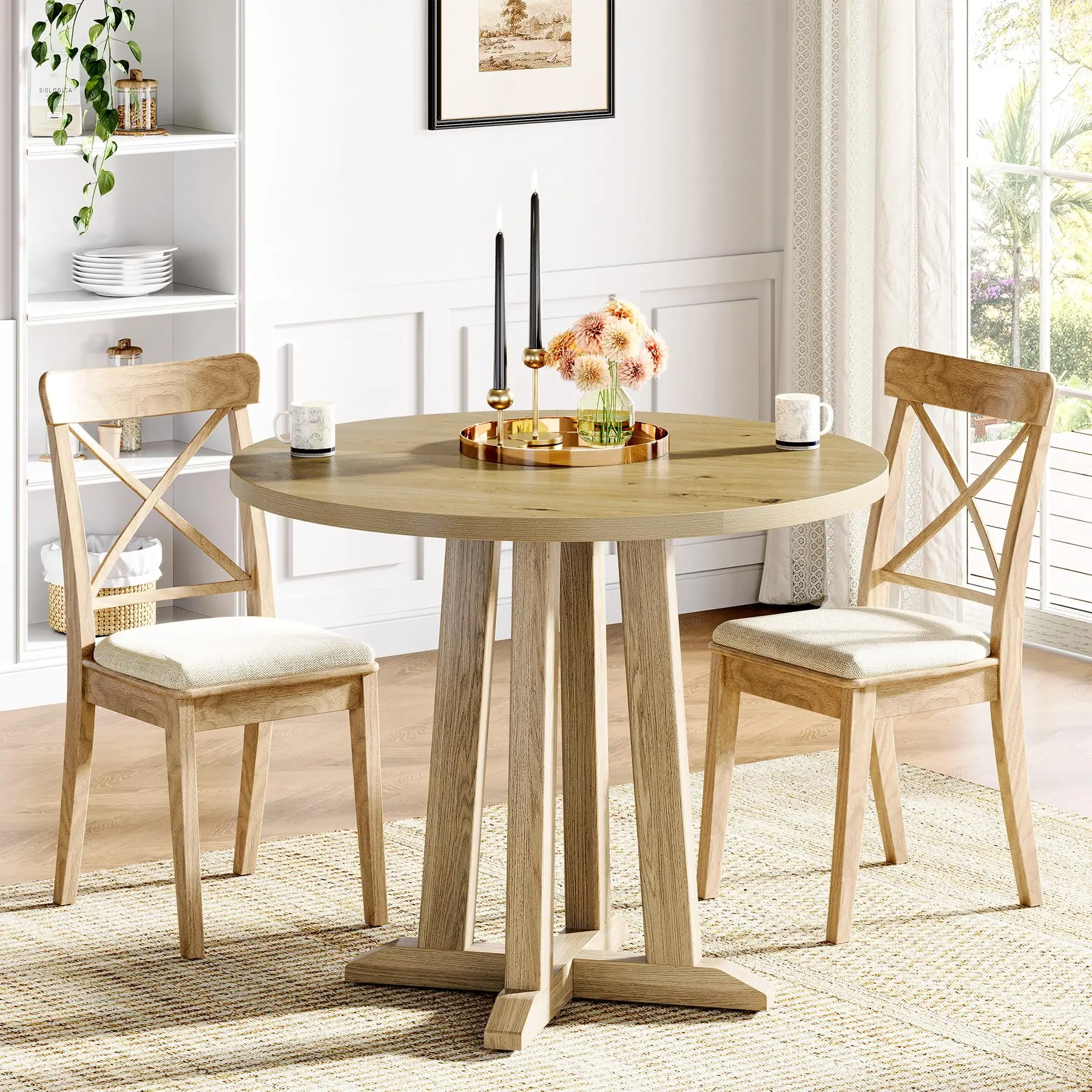 Tribesigns Farmhouse Kitchen Table - Perfect for Dining Room, Apartment & Small Space with Sturdy Unique Base - Seats 2-4