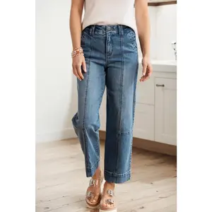 Sail Blue Exposed Stitching Straight Jeans