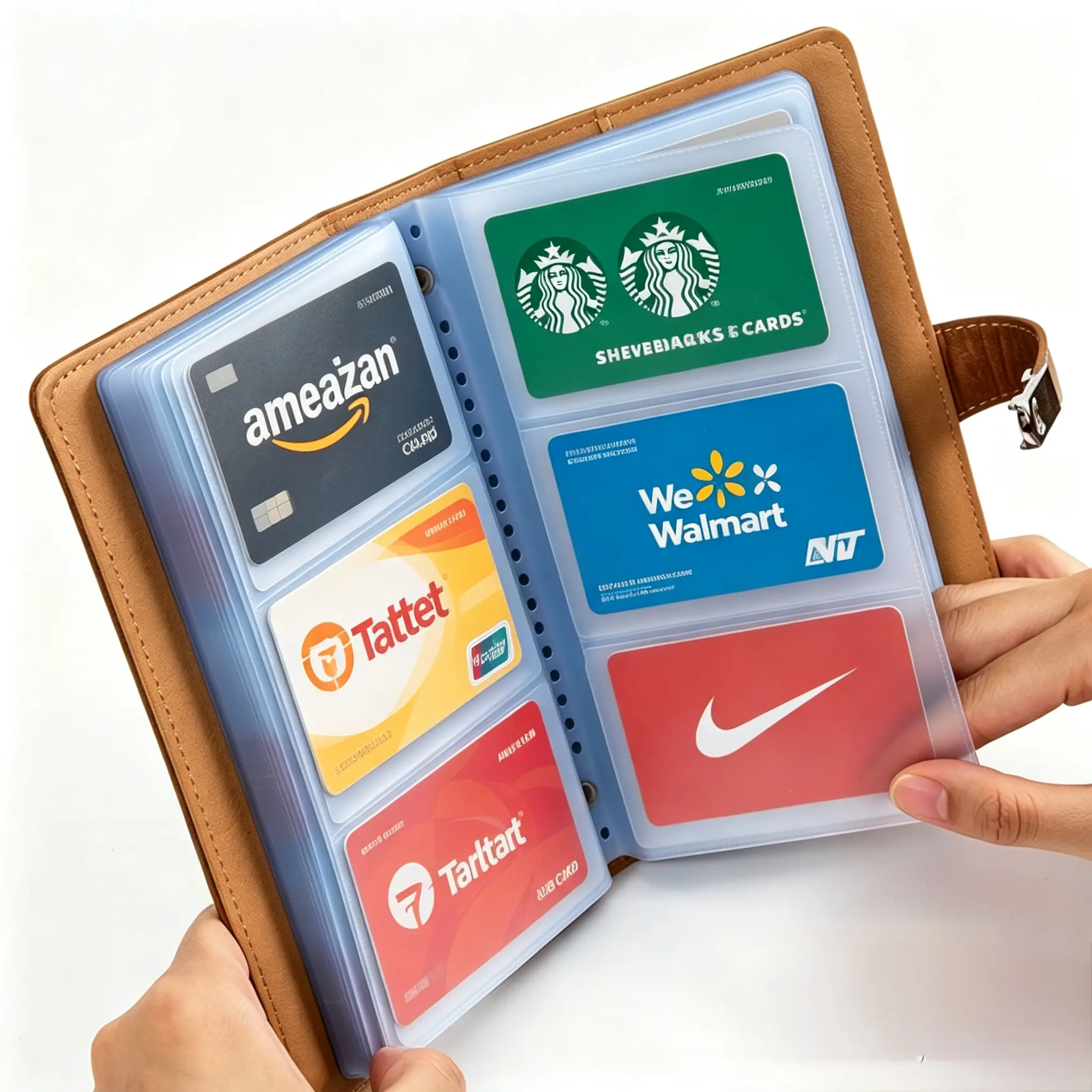 Portable PU Leather Card Sleeves Organizer Book - 120-Capacity, Transparent Anti-Demagnetization Inner Pages, Cordless, Secure Storage for Payment & Gift Cards Hard Plastic Toploaders