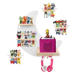 for Tonies Box Organizer Tonie Storage Shelf Wall Mounted, Magnetic Floating Shelves for Toniebox, Tonies Characters, Earphones, Display Collection 20~30 Characters (Moon and 3 Stars-Grey) Decor Gery