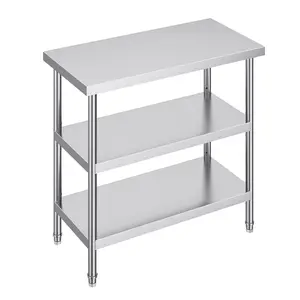 Stainless Steel Food Prep Table 18 x 36 x 34 Inch Commercial Kitchen Worktable With 2 Adjustable Undershelves, Heavy Duty Prep Table Metal Work Table For BBQ, Kitchen, Home, And Garage