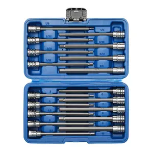 18 Pieces 3/8 Inch Drive Long Hex Bit Socket Set,1/8 Inch to 3/8 Inch, 3mm to 10mm, SAE&Metric, Extra Long Allen Hex Bit Socket Set, CR-V and S2 Steel