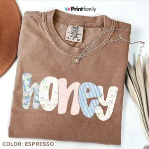 Comfort Colors Floral Preppy Bow Honey Shirt, Spring Coquette Grandma T-Shirt, Cute Honey Graphic Tee, Thoughtful Mother’s Day Gift for Grandma - Printfamily