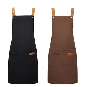 Premium 2-Piece Apron Set - Black & Brown Heavy Duty Chef Aprons with Pockets (Cooking, BBQ, Baking, Workshop)