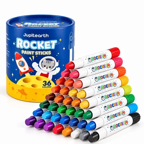 JUPITEARTH Jumbo Rocket Silky Twistable Crayons Art Supplies Kit - Easy Grip, Washable, Non-Toxic, Dual-Use Formula for Toddlers, Bright Coloring, Drawing, Art Crafting (12-36 Colors)
