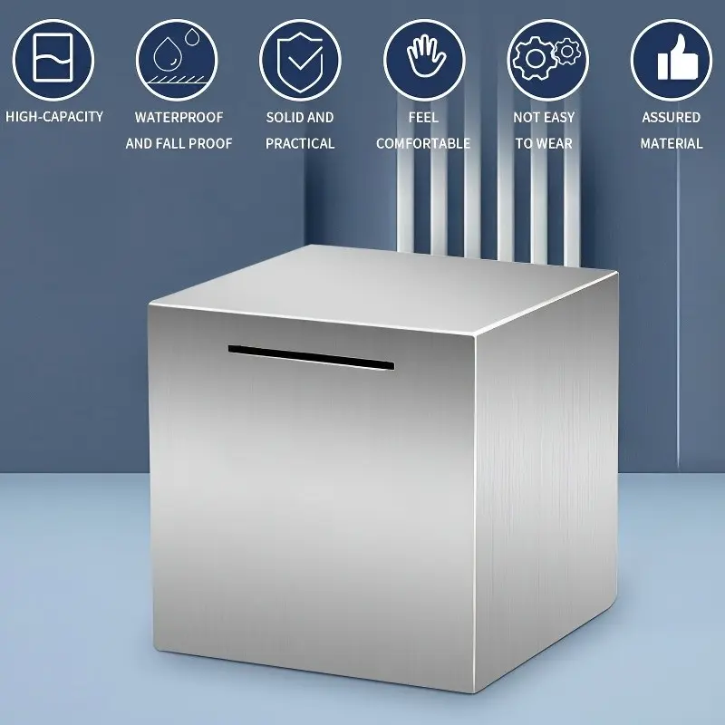 Caution-Stainless Steel Anti-Drop Piggy Bank, Metal Piggy Bank, Can Only Save Money No Withdrawal, Holds 50,000 to 200,000 Cash, Best Gift for Kids, Safe Box Money Saving, Money Savings Box
