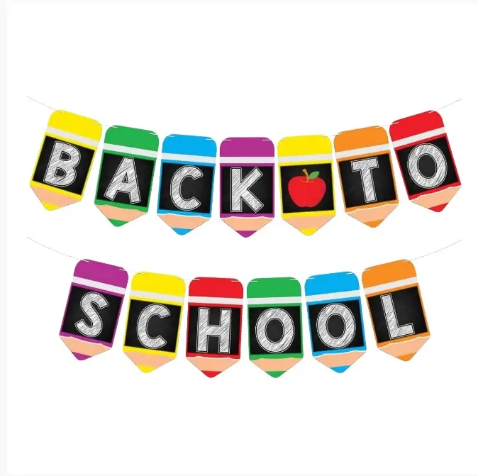 Large Back To School Banner - 2 Strings 10 Feet, No DIY | Pencil Banner, Welcome Back To School Decorations for Classroom Decor | Back To School Party Decorations, First Day of School Decorations