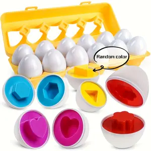 12pcs Colorful Easter Egg Matching Puzzle - Educational Toy for Youngsters, Fine Motor Skills & Shape Recognition, Plastic Geometric Eggs with Base for Preschool Boys & Girls, Egg Toy Birthday Gifts Ideas
