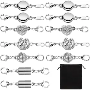 12pcs Necklace Magnetic Clasps and Closures Magnetic Lobster Clasps Magnetic Jewelry Clasps Locking Necklace Extender Round Rhinestone Ball Magnetic Clasps for Bracelets to Create Multiple Styles