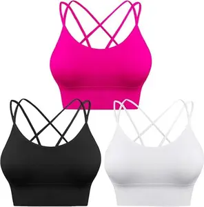 Marvmys 3 Packs Strappy Sports Bra for Women Sexy Crisscross for Yoga Running Athletic Gym Workout Fitness Tank Tops Lightweight Activewear