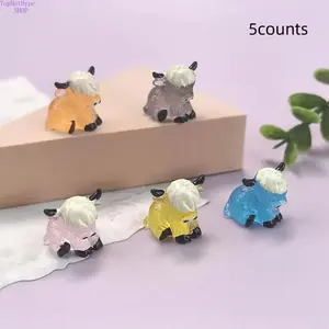 Glow-in-the-Dark Highland Cow Resin Statue Set - 5-Piece Small Sitting Cute Collectible Figurines, Luminous Nighttime Design, Micro Landscape Decor, Mini Gifts for Animal Lovers