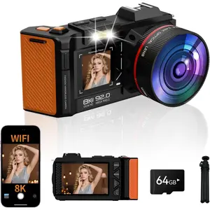 8K Digital Camera for Photography, 92MP WiFi Vlogging Camera for Front and Rear Screen, 18X Digital Zoom, Point and Shoot Camera for YouTube with 64GB SD Card (8K Black)
