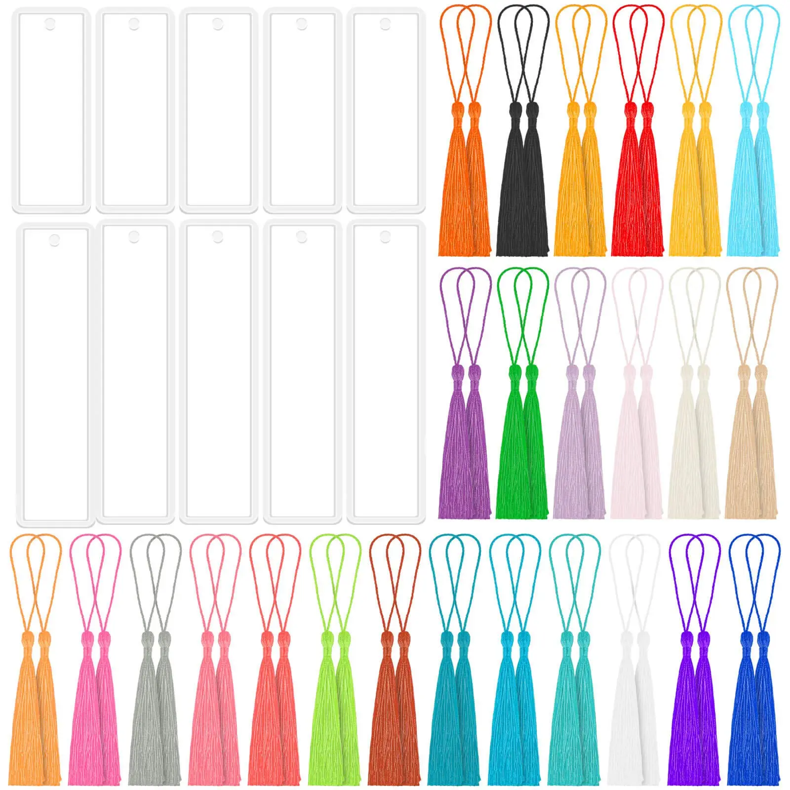 Bookmark Mold Kit with 100pcs Tassels and 10pcs Silicone Molds for Epoxy Resin Casting