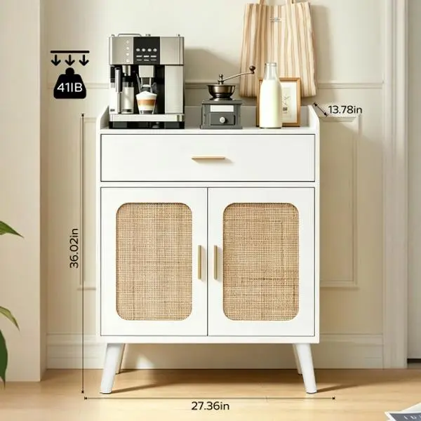 【Bellemave】Kitchen Storage Cabinet, Farmhouse Buffet Cabinet , Storage with 1 Drawers and 2 Doors, Cabinet with Solid Wood Feet,Floor Sideboard Buffet for Living Room, Dining Room, Bathroom