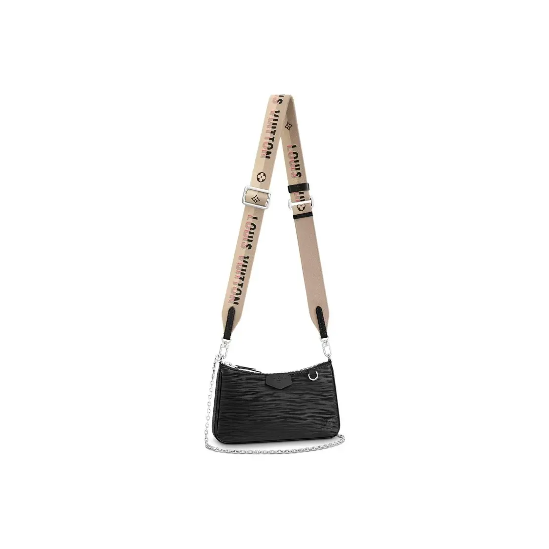 Pre-owned Louis Vuitton leather Crossbody Bags Pouch On Strap Black Epi Crossbody Bag, Detachable Adjustable LV Printed Wide Strap For Women