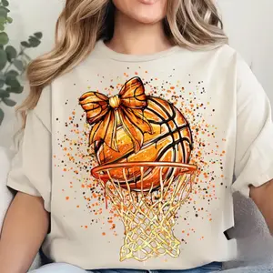 Game Day Basketball Unisex T-Shirt Coquette Basketball Bow Unisex T-Shirt Basketball Mom Trendy Sports Shirt