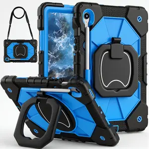 Full-Body Drop Protection Case for Samsung Galaxy Tab S11 & A11 Plus 11" 2025 & S10 Lite, for Tab A9+/S9FE/S9/S7 Lite, with Full Protector Rotating Stand Pencil Holder Shoulder Strap Heavy Duty Shockproof Cover Kids - Tablet Casing - Black+Blue