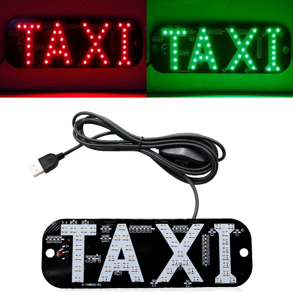 Taxi Sign, 2colors LED Light Logo,on Car Window with DC 6V Car Charger Inverter for Rideshare Driver Taxi Light up Sign (Red and Green)